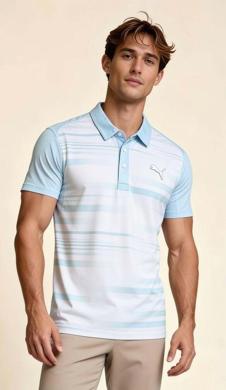 PUMA Golf Polo Shirt Men's XL Mint White Striped Performance Short Sleeve